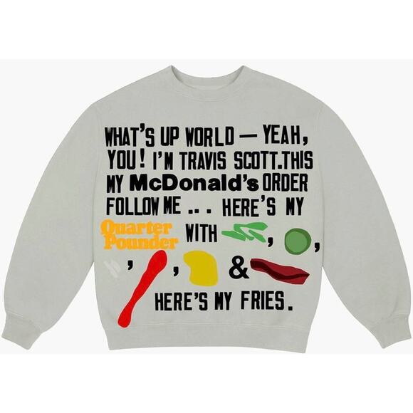 Travis Scott x McDonald's Cactus Jack CPFM 4 CJ Script Crewneck Sport Grey  Large